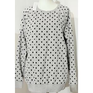 NWT Long Tall Sally Size M Polka Dot Flocked Black White Long Sleeve Sweat Shirt